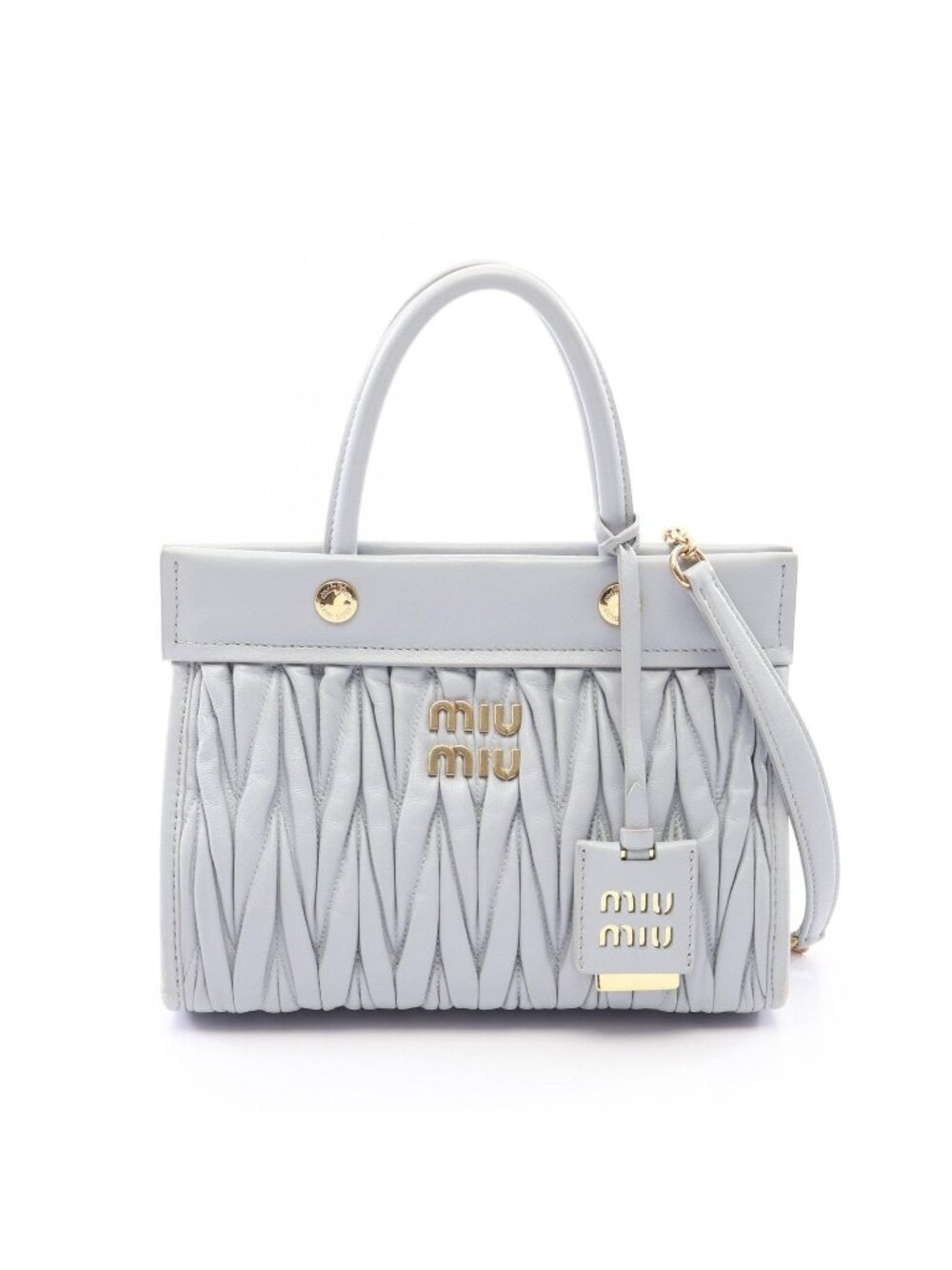 Miu Miu Handbag Matelasse Light Blue Leather 2-Way